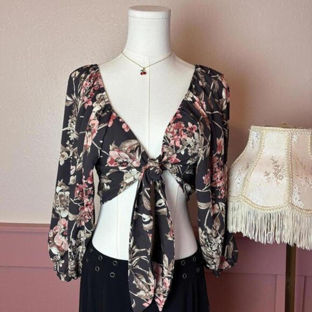 boho fairy floral front tie crop audrey brown indie